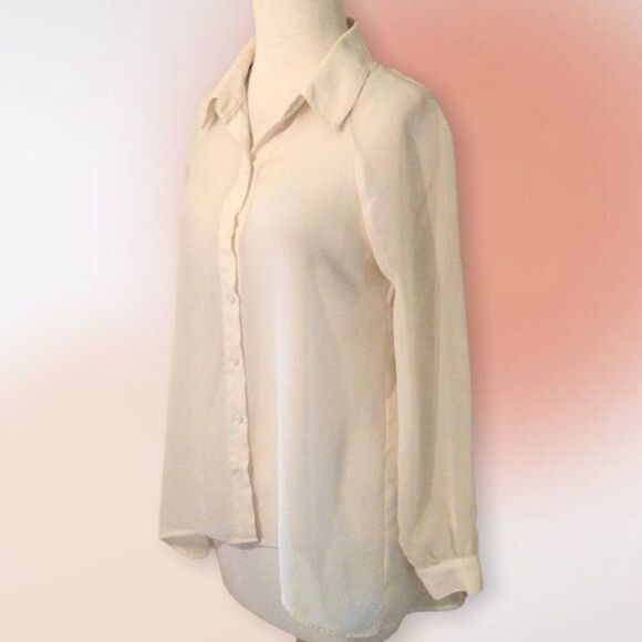 Lauren Conrad Sheer Ivory Blouse With Lace Inset‎ Back Size M - Picture 4 of 12